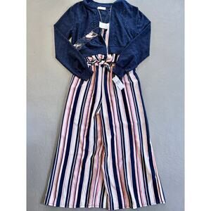Knit Works Girls Jumpsuit Cardigan Necklace 3 Piece Set XL 16